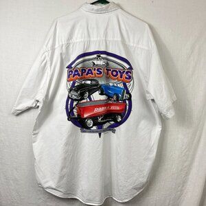Papa's Toys Classic Car Short Sleeve Button Graphic Shirt Mens 2X Hot Rod Garage
